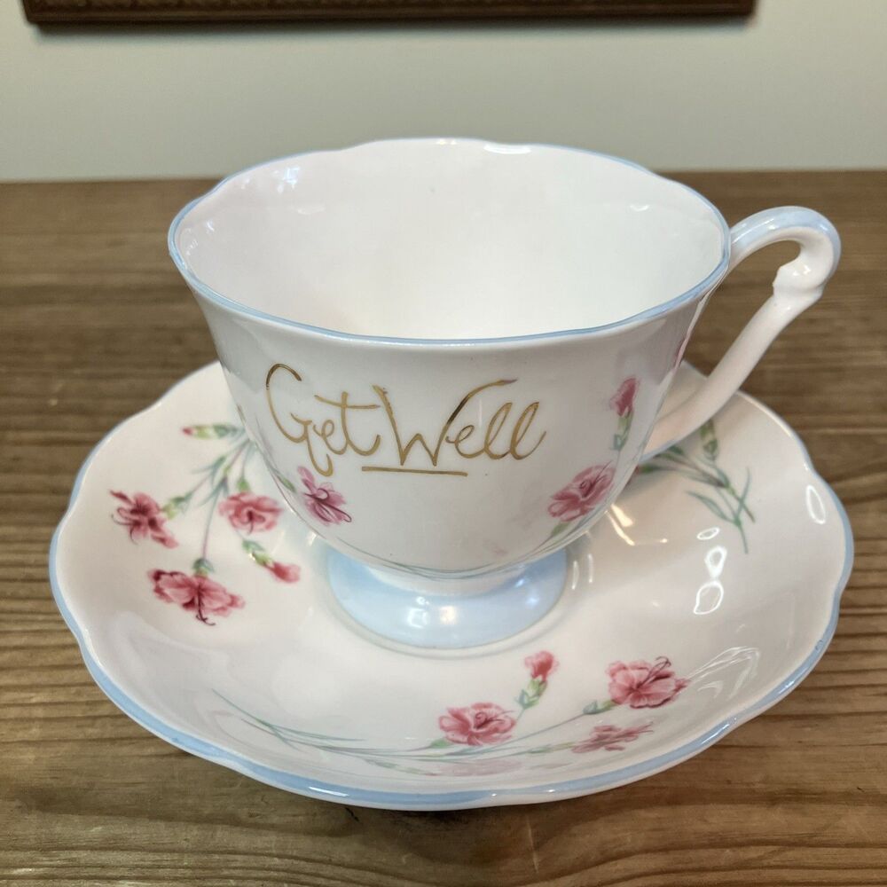 VTG Princess Anne China “ Get Well “ Pink Floral Tea Cup and Saucer England